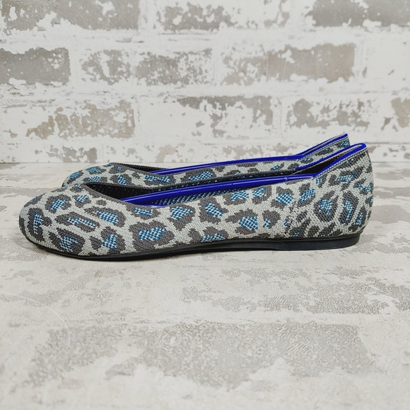 NEW Rothy's The Flat Grey Blue Spotted Animal Print Knit Ballet Flats K784